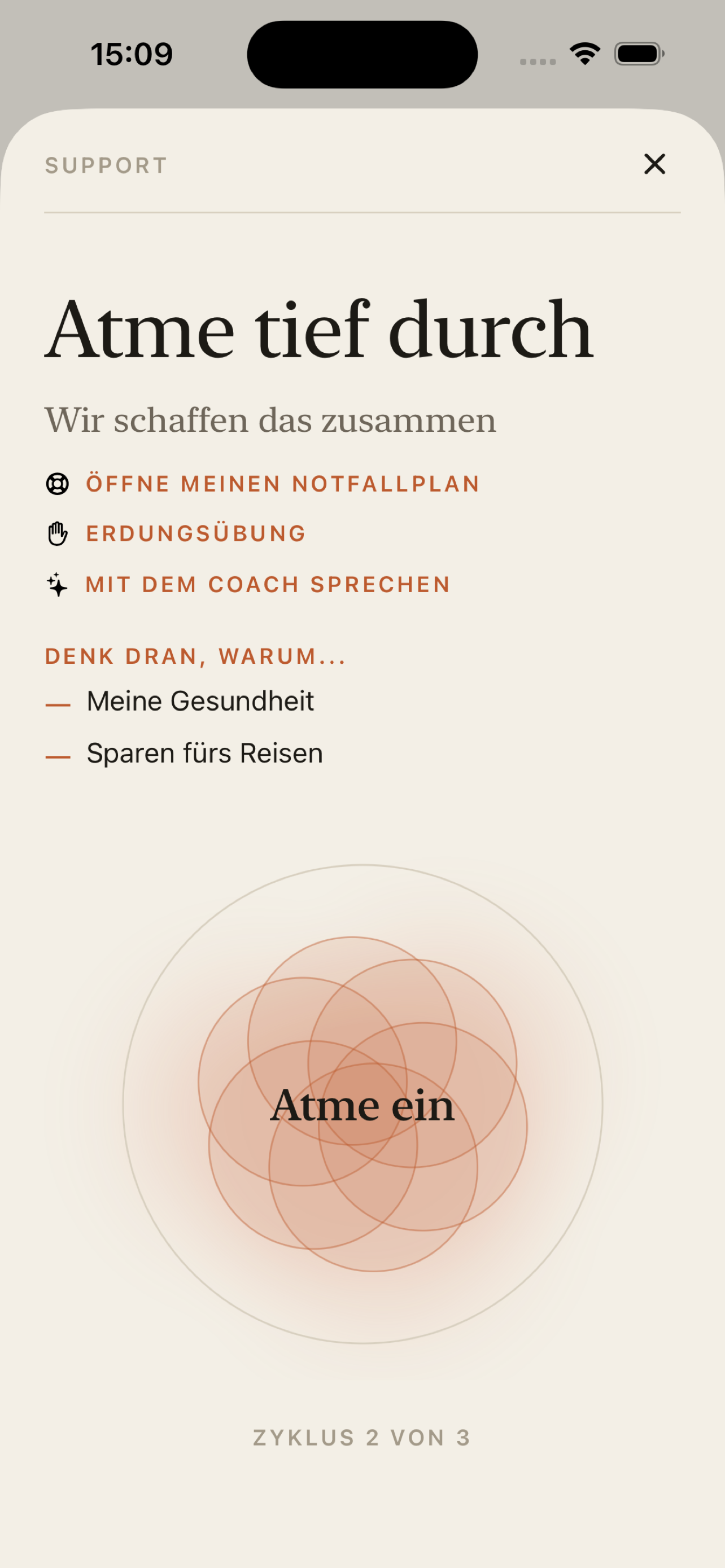 Verlangen nach Hilfe beim Atmen und Erden