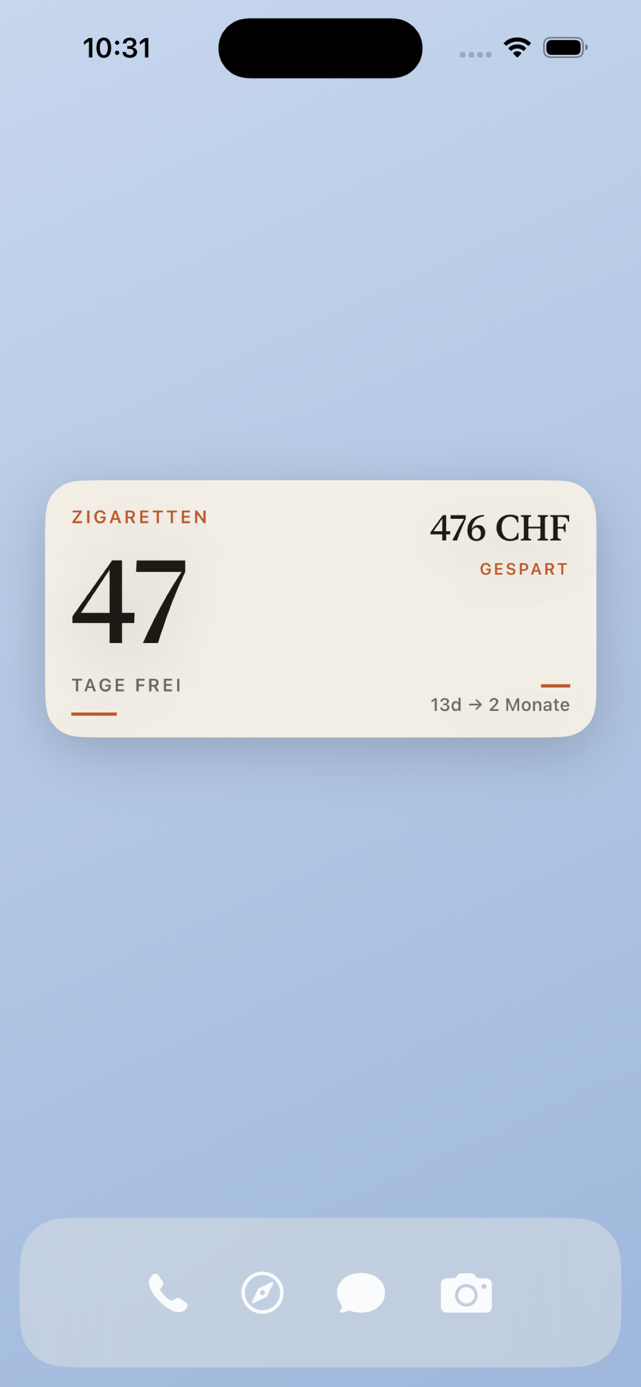 Home-Screen-Widget mit freien Tagen und nächstem Meilenstein