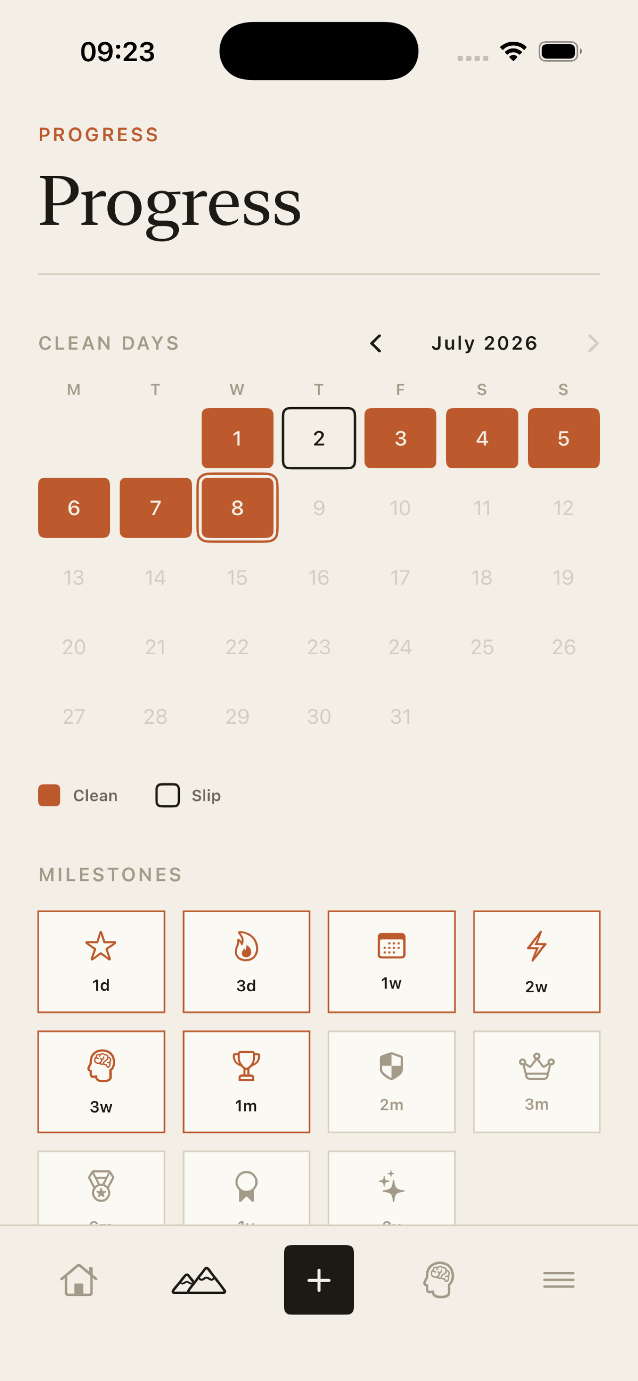 Abstinent progress calendar and drink tracking