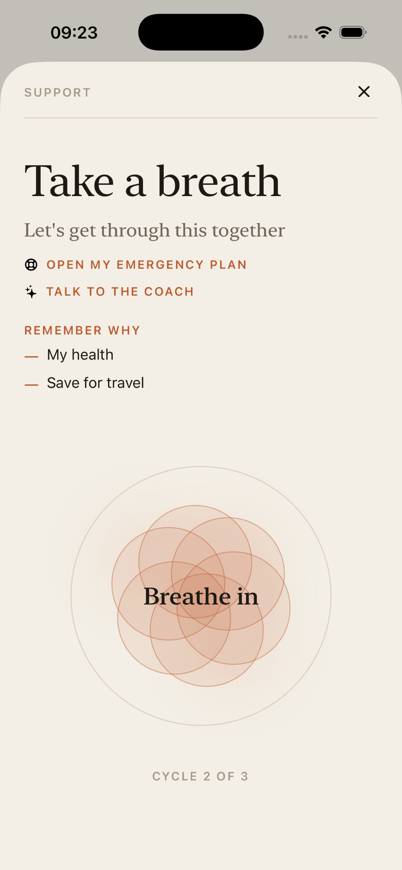 Abstinent craving help with breathing exercises