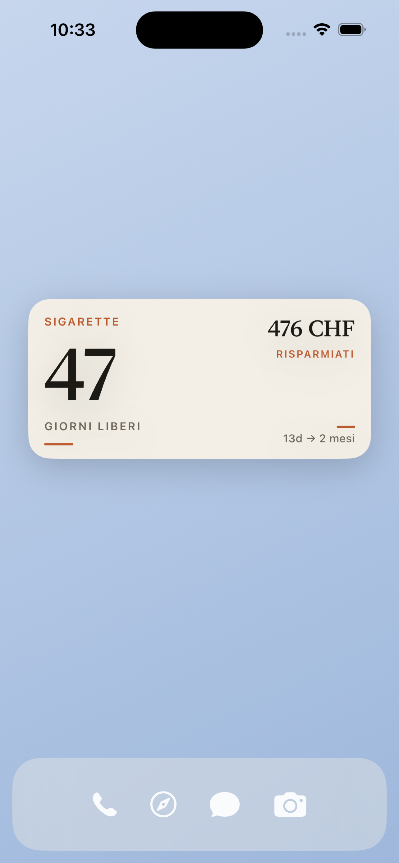 Widget Home Screen con giorni liberi e prossimo traguardo